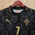 RONALDO 7 PORTUGAL BLACK SPECIAL EDITION SHIRT EMBROIDERED LOGOS